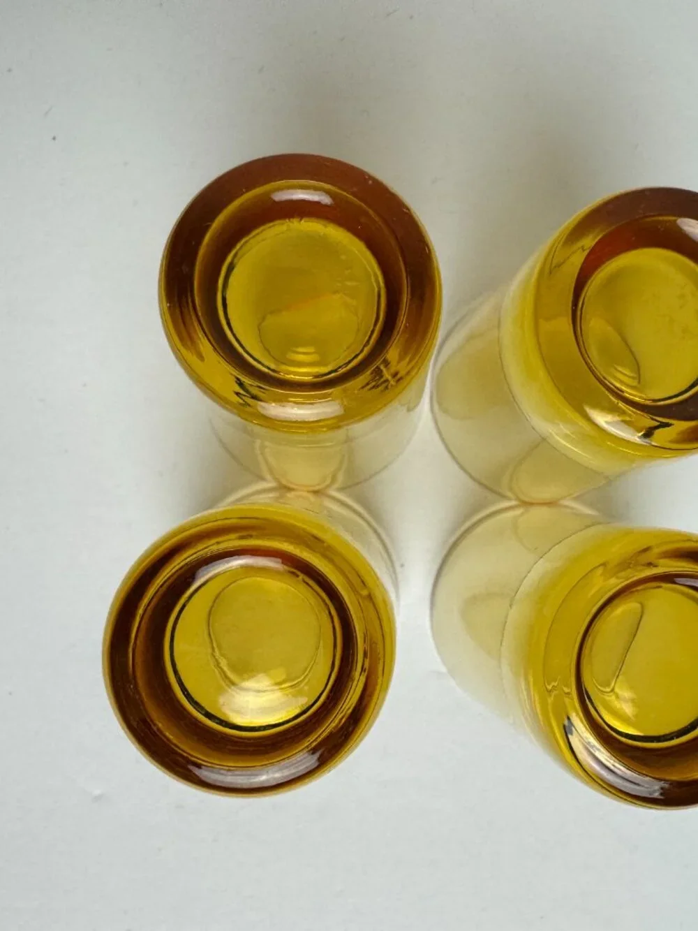 Vintage Set of 4 Amber/Cognac Colored Vodka Shot Glasses